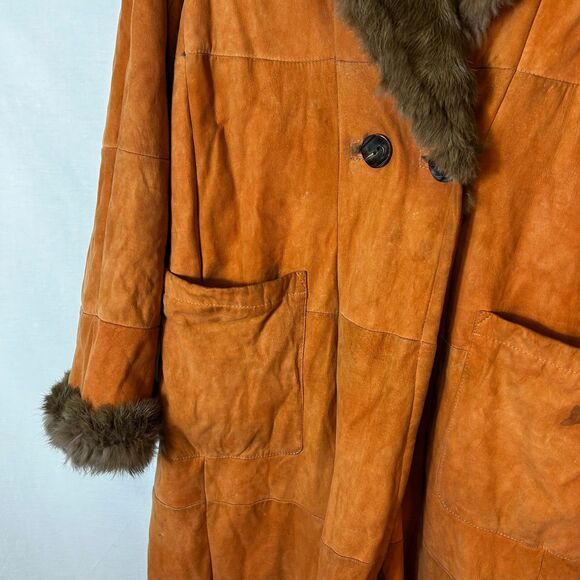 Vintage Original Lapin Italy Orange Suede Rabbit Fur Penny Lane Coat 44/US12 - Picture 4 of 16